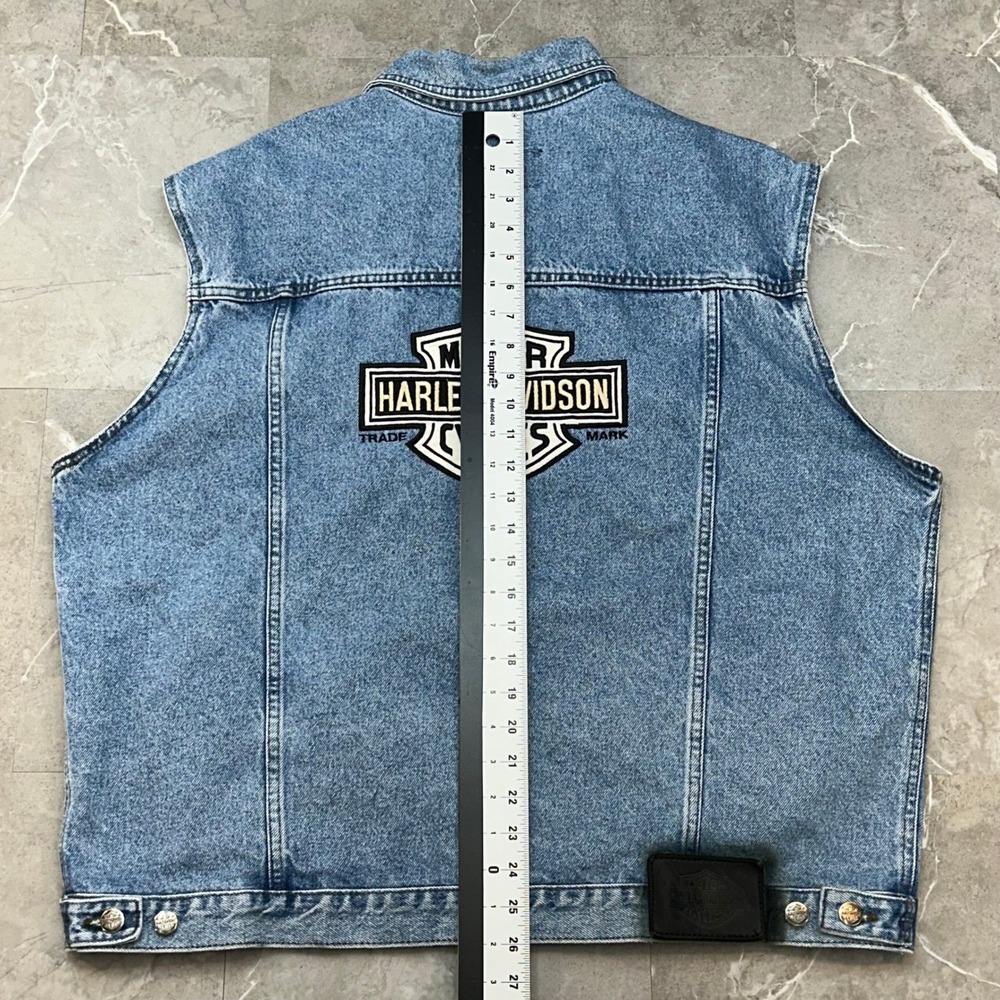 Vintage Harley Davidson Denim Vest Mens XL Embroidered Jean Biker Trucker Faded - Picture 9 of 12